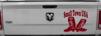 Small Town USA Boots Country Car or Truck Window Vinyl Decal Sticker (Burgundy)