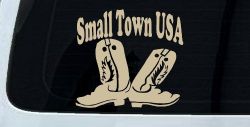 Small Town USA Boots Country Car or Truck Window Decal Sticker (Desert Sand)
