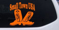 Small Town USA Boots Country Car or Truck Window Decal Sticker (Orange)