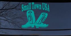 Small Town USA Boots Country Car or Truck Window Vinyl Decal Sticker (Turquoise)