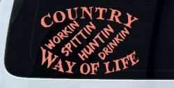 Country Way Of Life Car or Truck Window Decal Sticker (Coral)