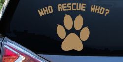 Who Rescue Who Dog or Cat Adoption Car or Truck Window Vinyl Decal Sticker (Light Brown)