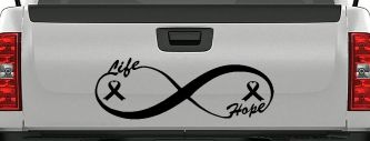 Infinity Life and Hope Breast Cancer Awareness Car or Truck Window Decal Sticker (Matte Black)