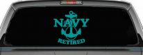 Navy Retired With Anchor Military Car or Truck Window Decal Sticker (Turquoise)