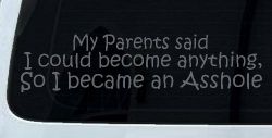 Parents Said I Could Become Anything So I Became an Asshole Funny Car or Truck Window Vinyl Decal Sticker (Silver)