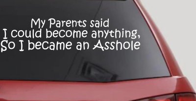 Parents Said I Could Become Anything So I Became an Asshole Funny Car or Truck Window Vinyl Decal Sticker