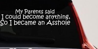Parents Said I Could Become Anything So I Became an Asshole Funny Car or Truck Window Vinyl Decal Sticker
