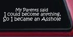 Parents Said I Could Become Anything So I Became an Asshole Funny Car or Truck Window Decal Sticker