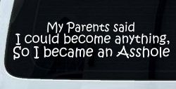 Parents Said I Could Become Anything So I Became an Asshole Funny Car or Truck Window Decal Sticker