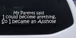 Parents Said I Could Become Anything So I Became an Asshole Funny Car or Truck Window Decal Sticker