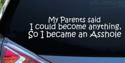 Parents Said I Could Become Anything So I Became an Asshole Funny Car or Truck Window Decal Sticker