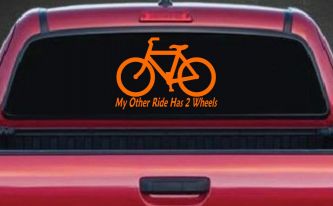 My Other Ride Has Two Wheels Bicycle Funny Car or Truck Window Vinyl Decal Sticker (Orange)