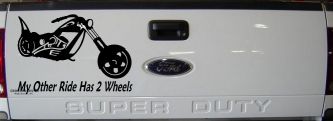 My Other Ride Has Two Wheels Chopper Biker Car or Truck Window Decal Sticker (Black)