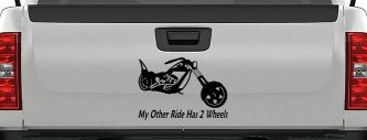 My Other Ride Has Two Wheels Chopper Biker Car or Truck Window Decal Sticker (Black)