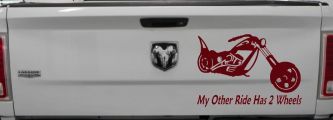 My Other Ride Has Two Wheels Chopper Biker Car or Truck Window Decal Sticker (Purple Red)