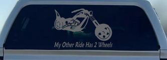 My Other Ride Has Two Wheels Chopper Biker Car or Truck Window Decal Sticker (Silver)