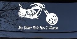 My Other Ride Has Two Wheels Chopper Biker Car or Truck Window Decal Sticker