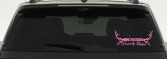 Backwoods Beauty Queen Country Car or Truck Window Vinyl Decal Sticker (Pink)