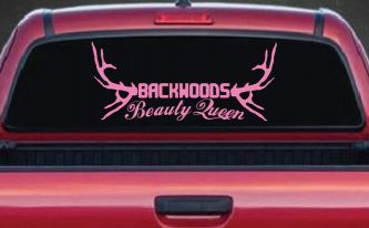 Backwoods Beauty Queen Country Car or Truck Window Decal Sticker (Pink)