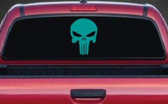 Punisher Skull Car or Truck Window Decal Sticker (Turquoise)