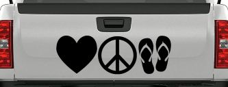 Love Peace and Flip Flops Car or Truck Window Decal Sticker (Black)
