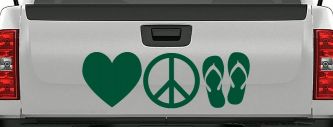 Love Peace and Flip Flops Car or Truck Window Vinyl Decal Sticker (Dark Green)
