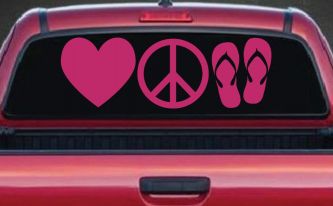 Love Peace and Flip Flops Car or Truck Window Decal Sticker (Hot Pink)
