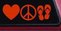 Love Peace and Flip Flops Car or Truck Window Decal Sticker (Orange Red)