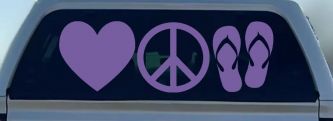 Love Peace and Flip Flops Car or Truck Window Decal Sticker (Purple)
