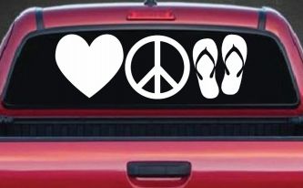 Love Peace and Flip Flops Car or Truck Window Decal Sticker