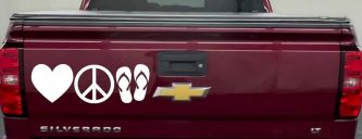 Love Peace and Flip Flops Car or Truck Window Decal Sticker (White)