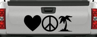 Love Peace and Palm Tree Car or Truck Window Decal Sticker (Black)