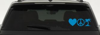 Love Peace and Palm Tree Car or Truck Window Decal Sticker (Blue)