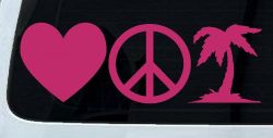 Love Peace and Palm Tree Car or Truck Window Decal Sticker (Hot Pink)