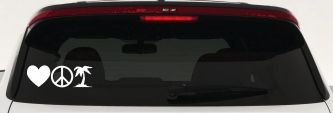 Love Peace and Palm Tree Car or Truck Window Decal Sticker (White)