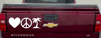 Love Peace and Palm Tree Car or Truck Window Decal Sticker (White)