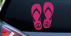 Peace Sign on Flip Flops Car or Truck Window Decal Sticker (Hot Pink)