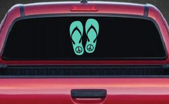 Peace Sign on Flip Flops Car or Truck Window Decal Sticker (Mint)