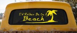 I'd Rather Be On A Beach with Palm Tree Car or Truck Window Decal Sticker (Yellow)