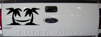 Palm Trees with Hammock Beach Car or Truck Window Decal Sticker (Black)