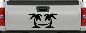 Palm Trees with Hammock Beach Car or Truck Window Decal Sticker (Black)