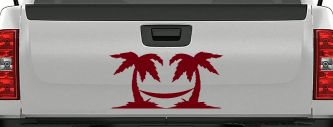 Palm Trees with Hammock Beach Car or Truck Window Decal Sticker (Burgundy)