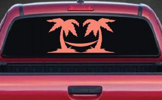 Palm Trees with Hammock Beach Car or Truck Window Decal Sticker (Coral)