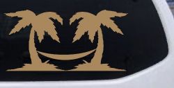 Palm Trees with Hammock Beach Car or Truck Window Decal Sticker (Light Brown)