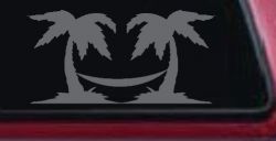 Palm Trees with Hammock Beach Car or Truck Window Decal Sticker (Silver)