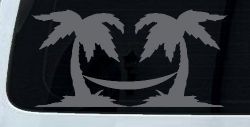 Palm Trees with Hammock Beach Car or Truck Window Decal Sticker (Silver)