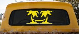 Palm Trees with Hammock Beach Car or Truck Window Decal Sticker (Yellow)
