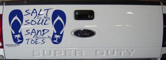 Salt In My Soul Sand Between My Toes Flip Flops Palm Tree Car or Truck Window Decal Sticker (Navy)