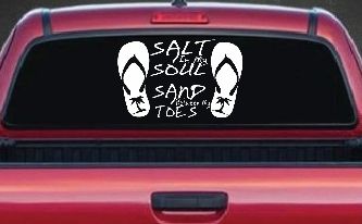 Salt In My Soul Sand Between My Toes Flip Flops Palm Tree Car or Truck Window Decal Sticker