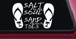 Salt In My Soul Sand Between My Toes Flip Flops Palm Tree Car or Truck Window Decal Sticker